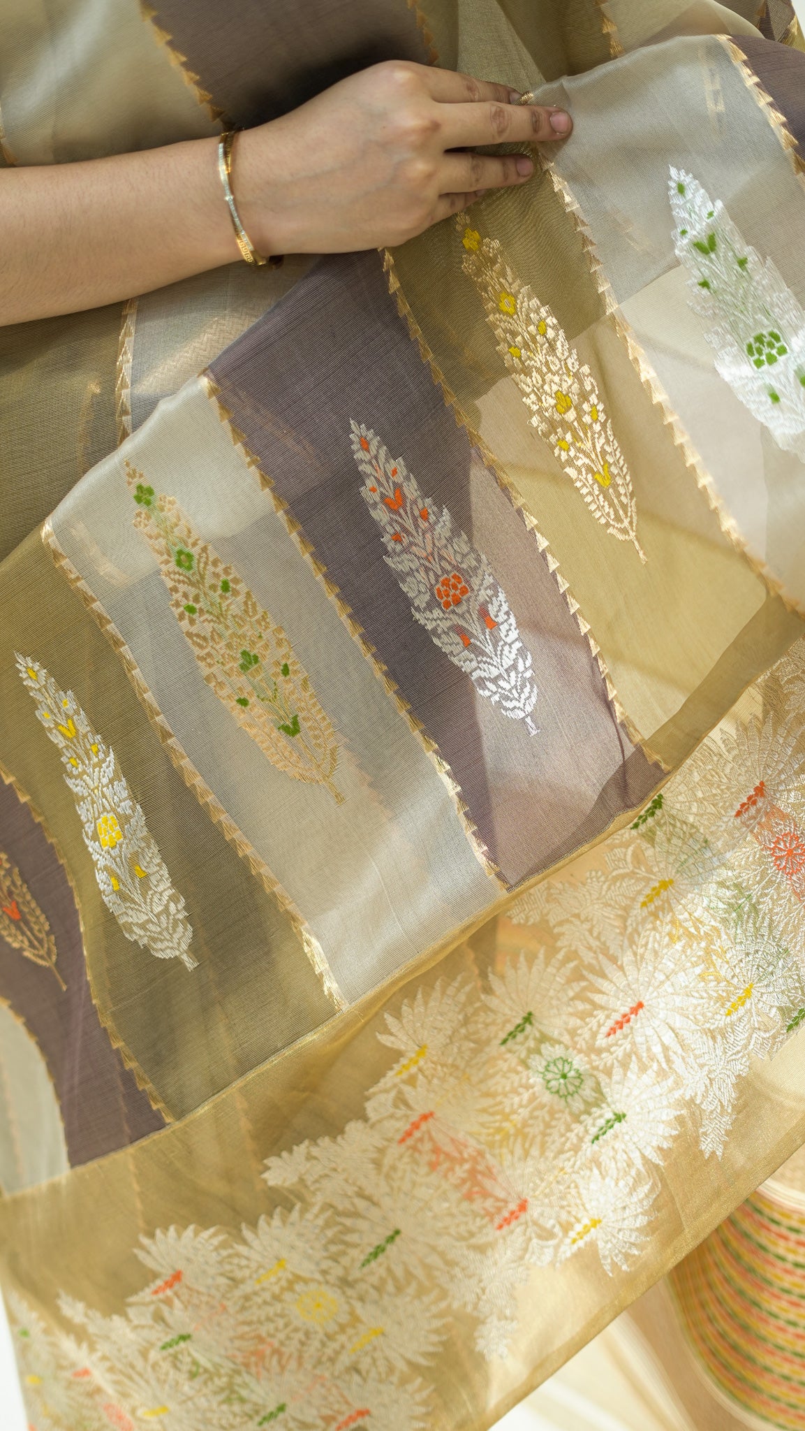 Muted Stripes Grace Kora Silk Saree