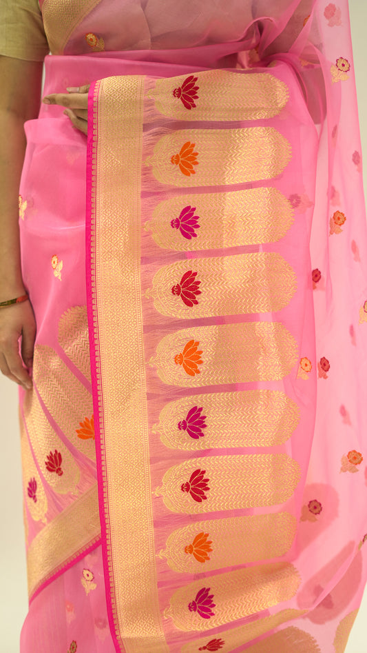 Blush Petal Glow Kora Silk Saree