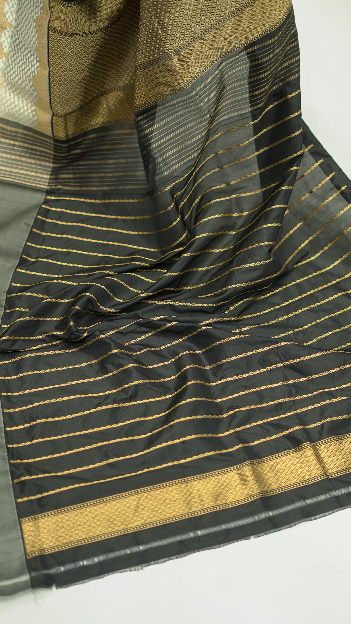 Midnight Stripe Boota Katan Silk Saree