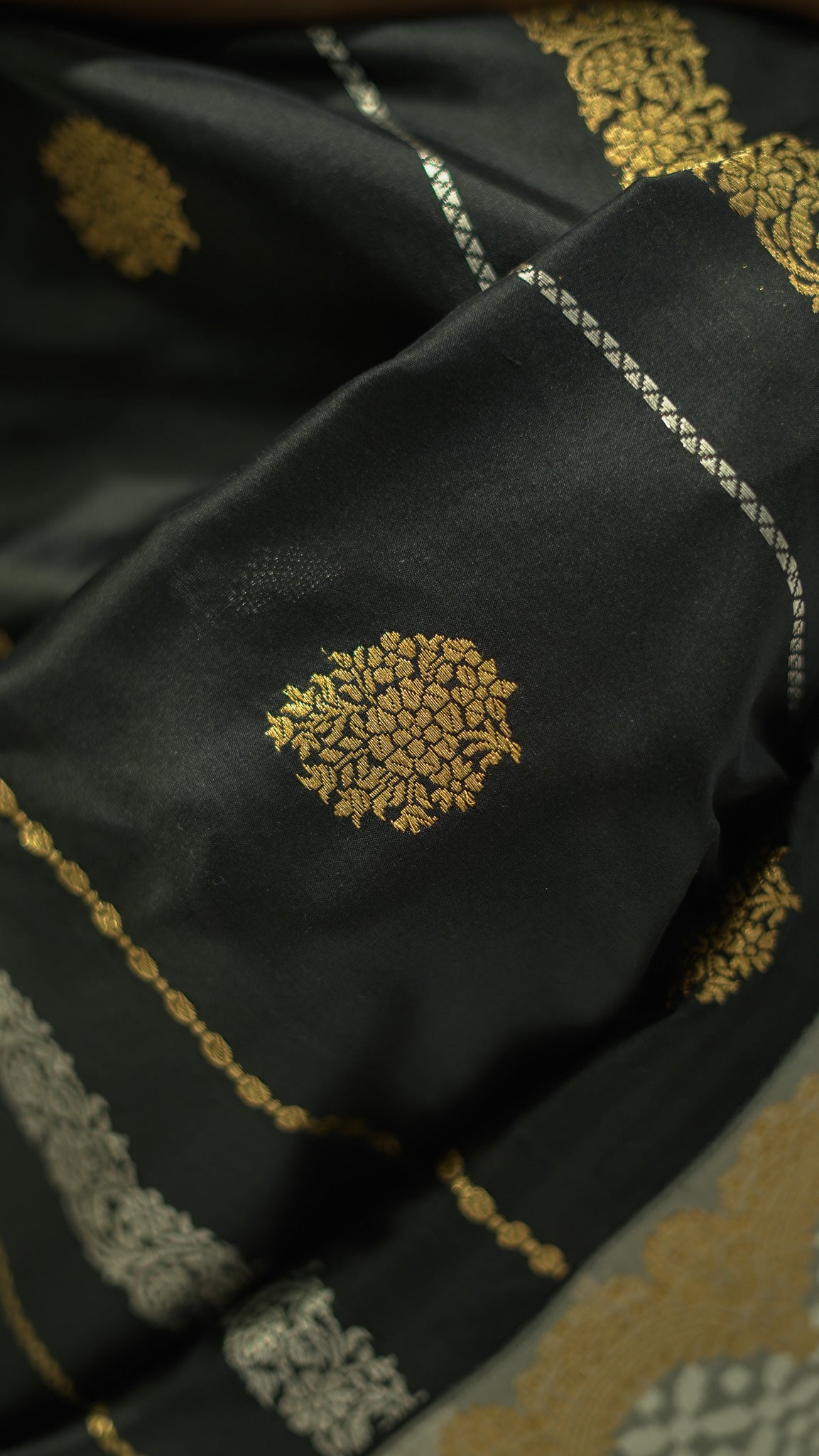 Midnight Stripe Boota Katan Silk Saree