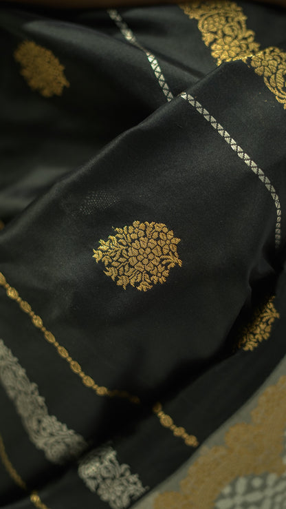 Midnight Stripe Boota Katan Silk Saree