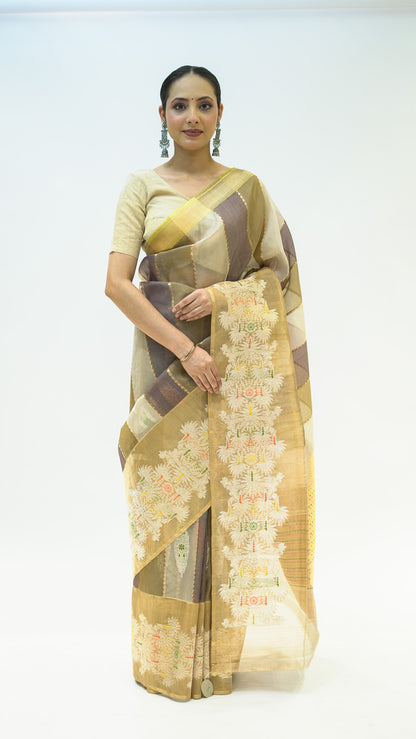 Muted Stripes Grace Kora Silk Saree