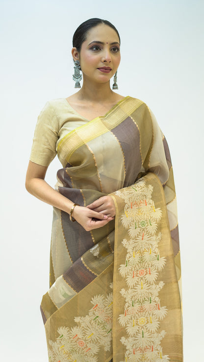 Muted Stripes Grace Kora Silk Saree