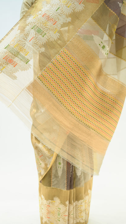 Muted Stripes Grace Kora Silk Saree