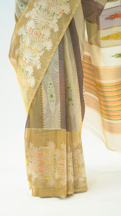 Muted Stripes Grace Kora Silk Saree