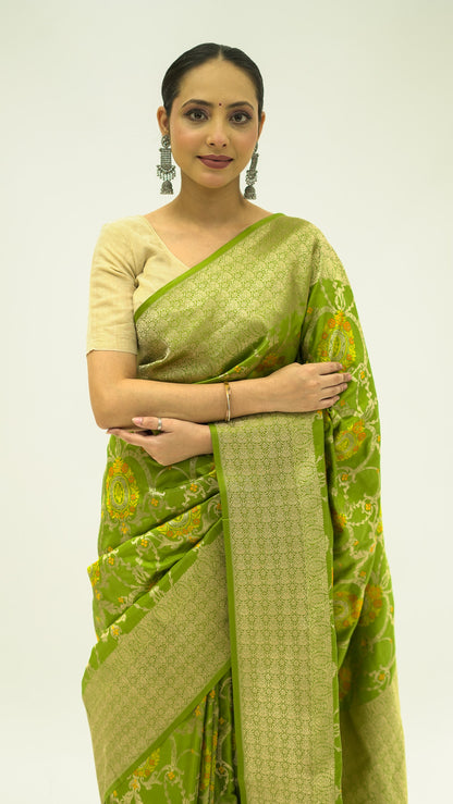 Mehndi Jaal Harmony Iktara Silk Saree