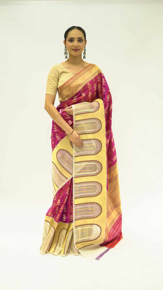 Crimson Arc Elegance Katan Silk Saree