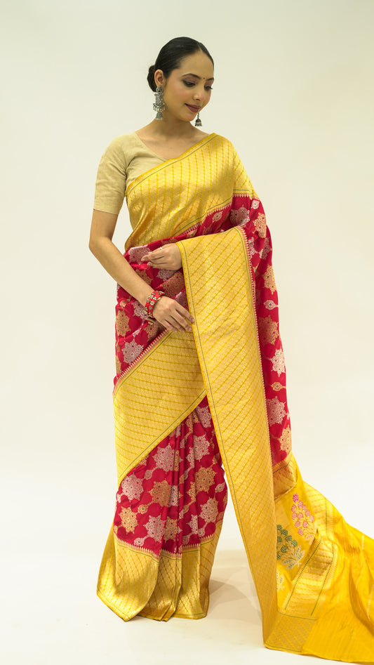 Golden Contrast Meena Katan Silk Saree