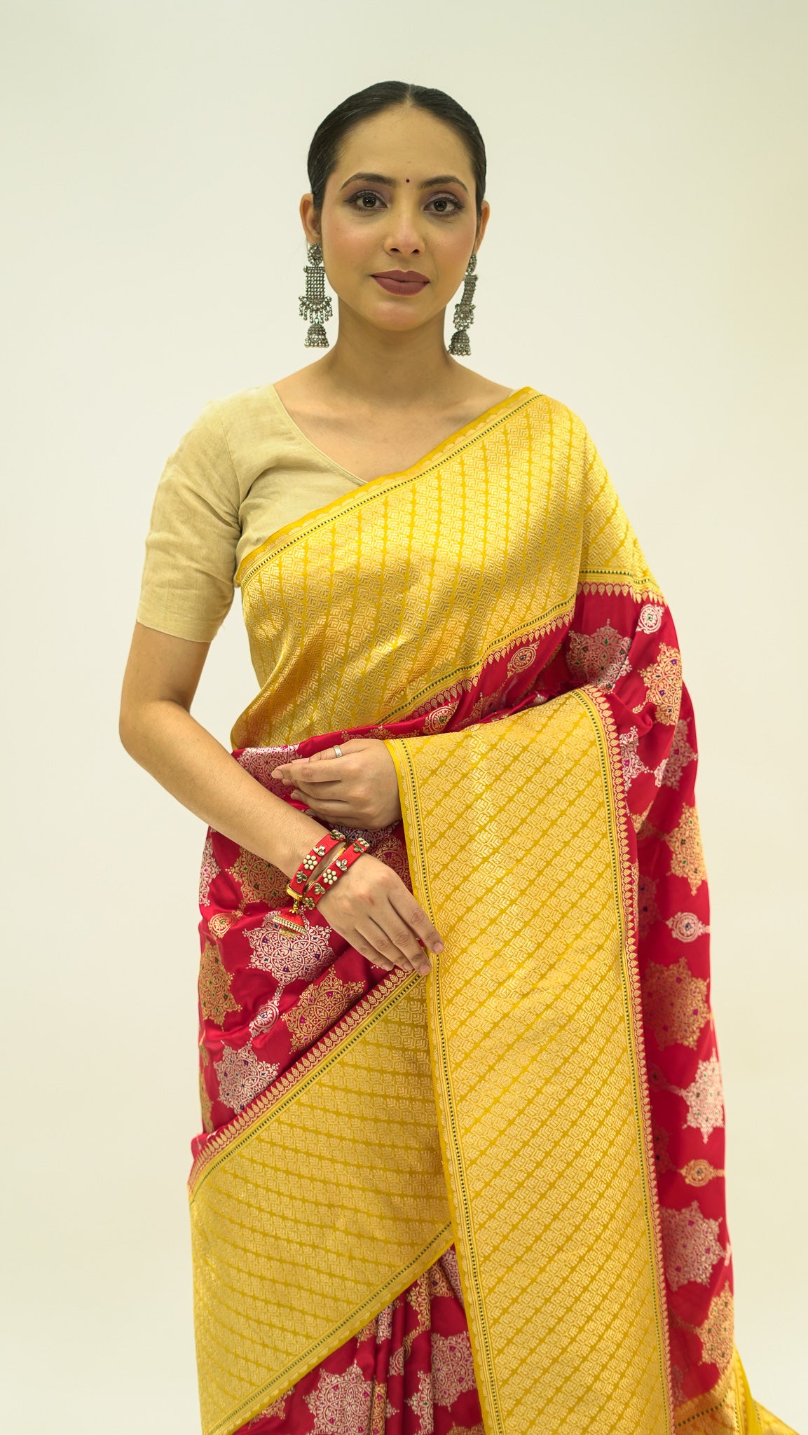Golden Contrast Meena Katan Silk Saree