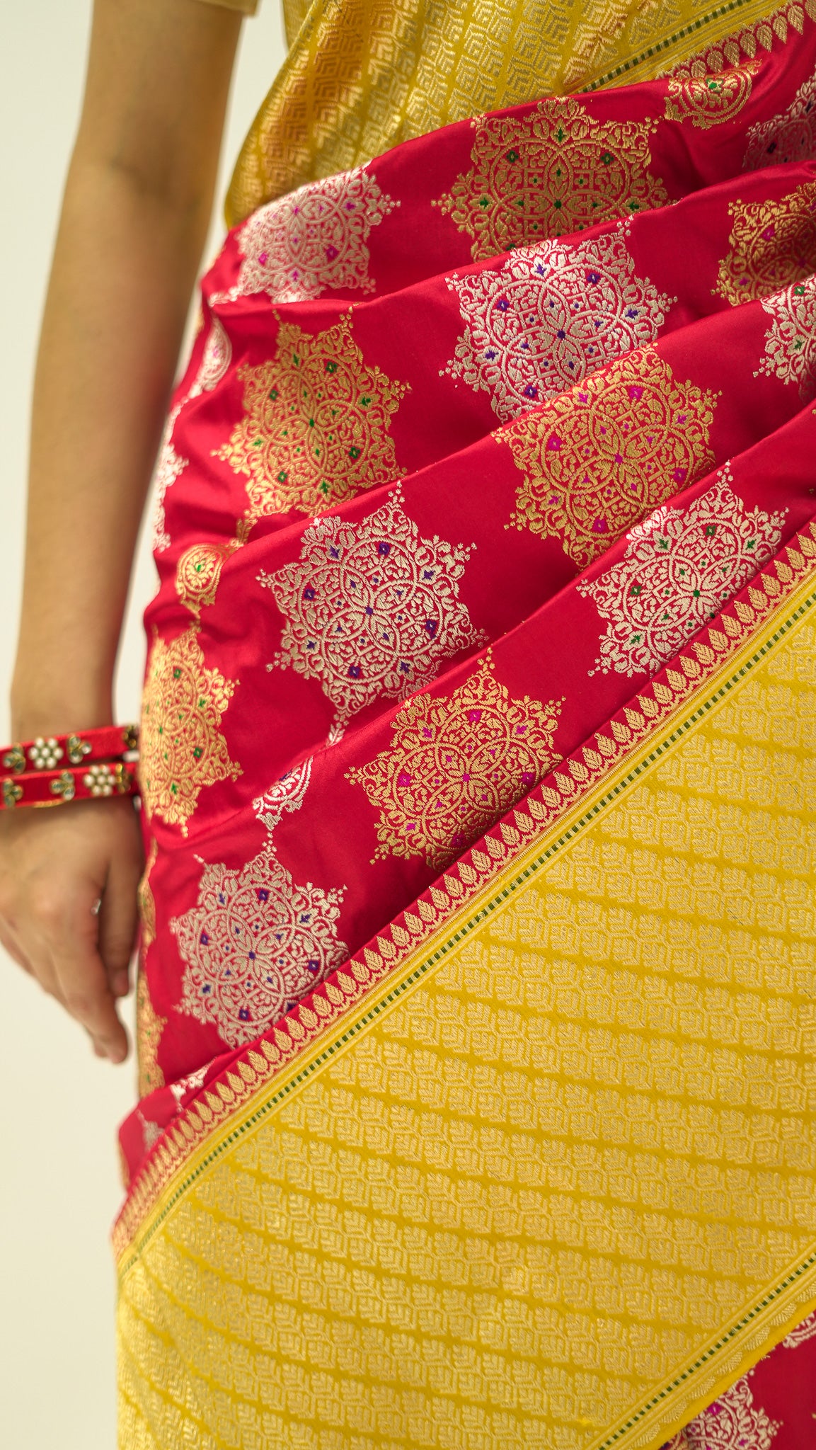 Golden Contrast Meena Katan Silk Saree