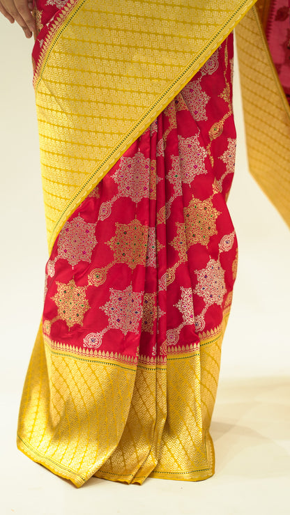 Golden Contrast Meena Katan Silk Saree