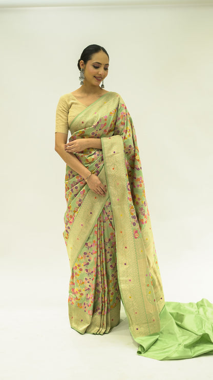 Pista Meadow Meena Iktara Silk Saree
