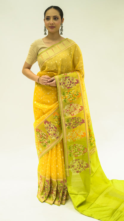 Sunflower Meadow Kora Silk Saree