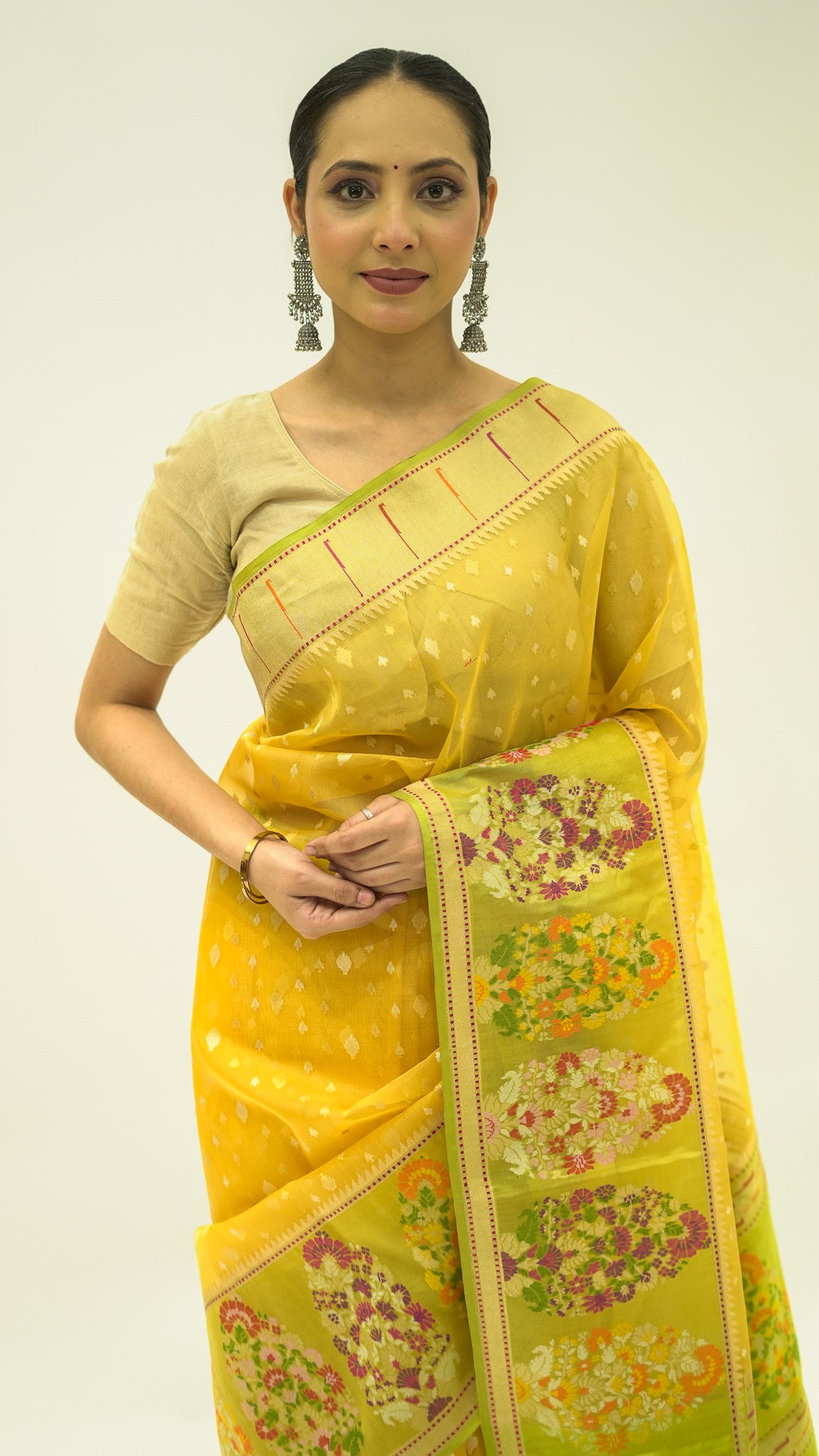 Sunflower Meadow Kora Silk Saree