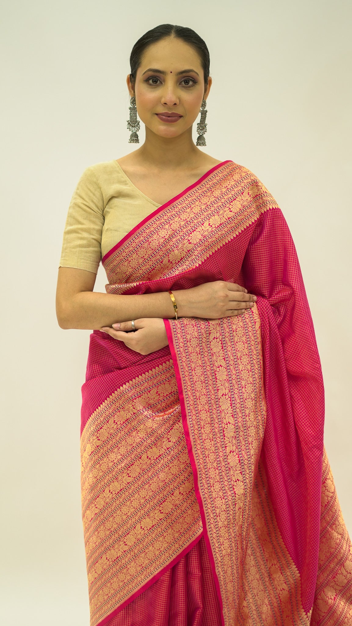 Rani Checkered Contrast Katan Silk Saree