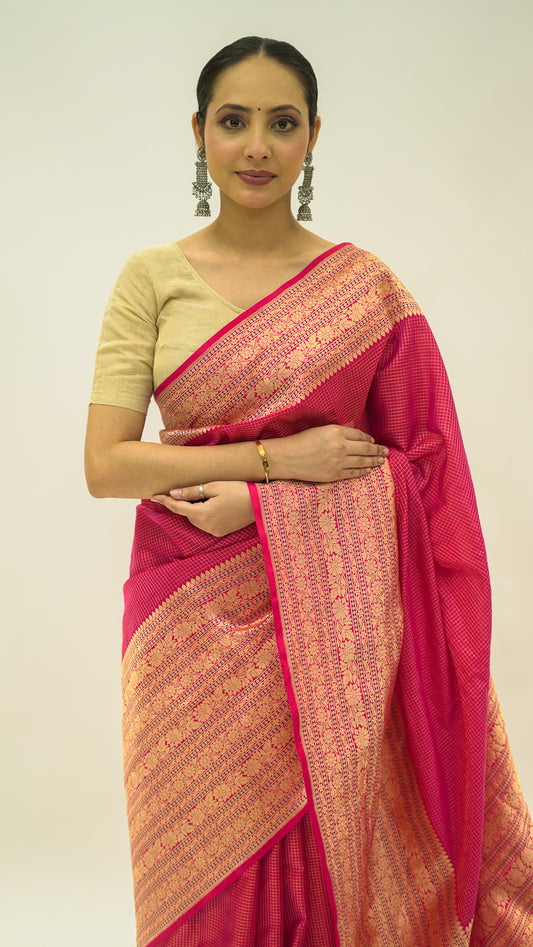 Rani Checkered Contrast Katan Silk Saree