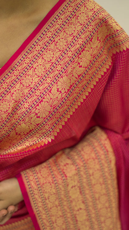 Rani Checkered Contrast Katan Silk Saree
