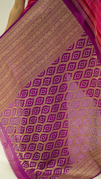 Rani Checkered Contrast Katan Silk Saree