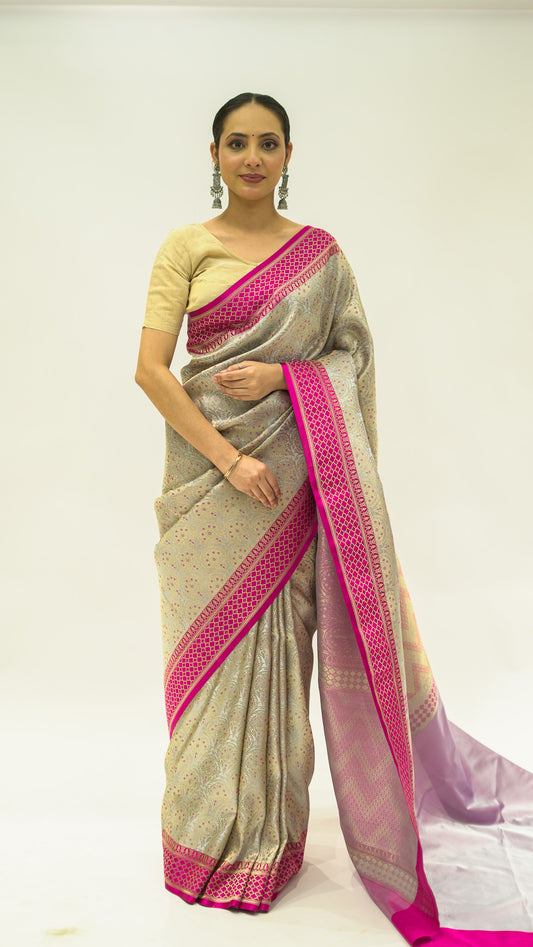 Frost Bloom Brocade Katan Silk Saree