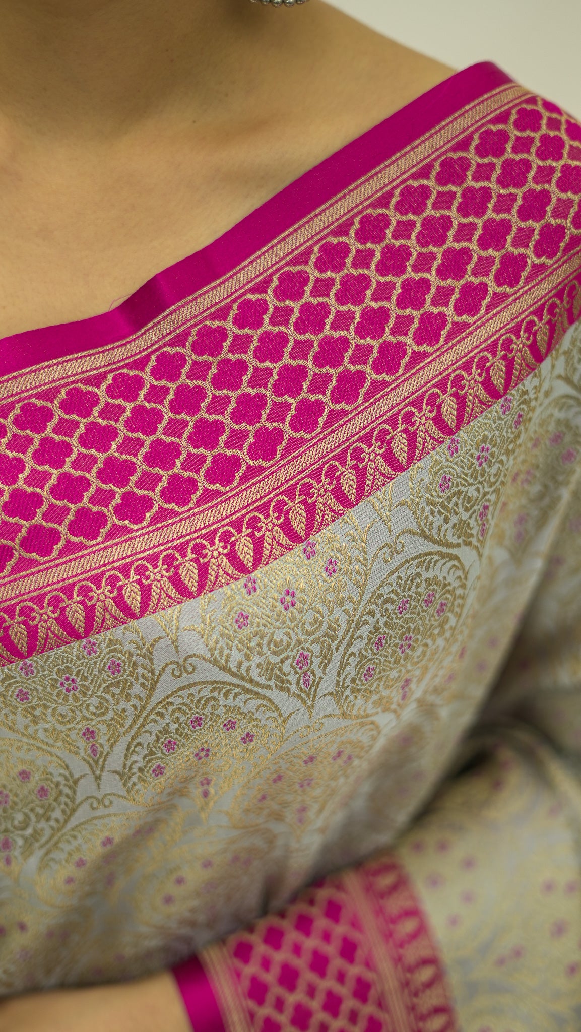 Frost Bloom Brocade Katan Silk Saree