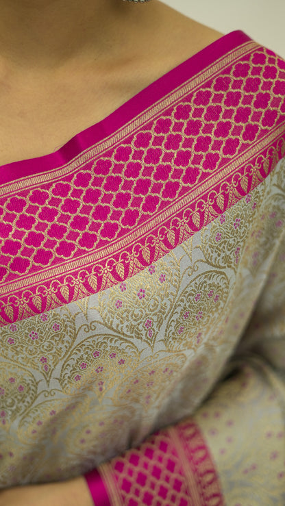 Frost Bloom Brocade Katan Silk Saree