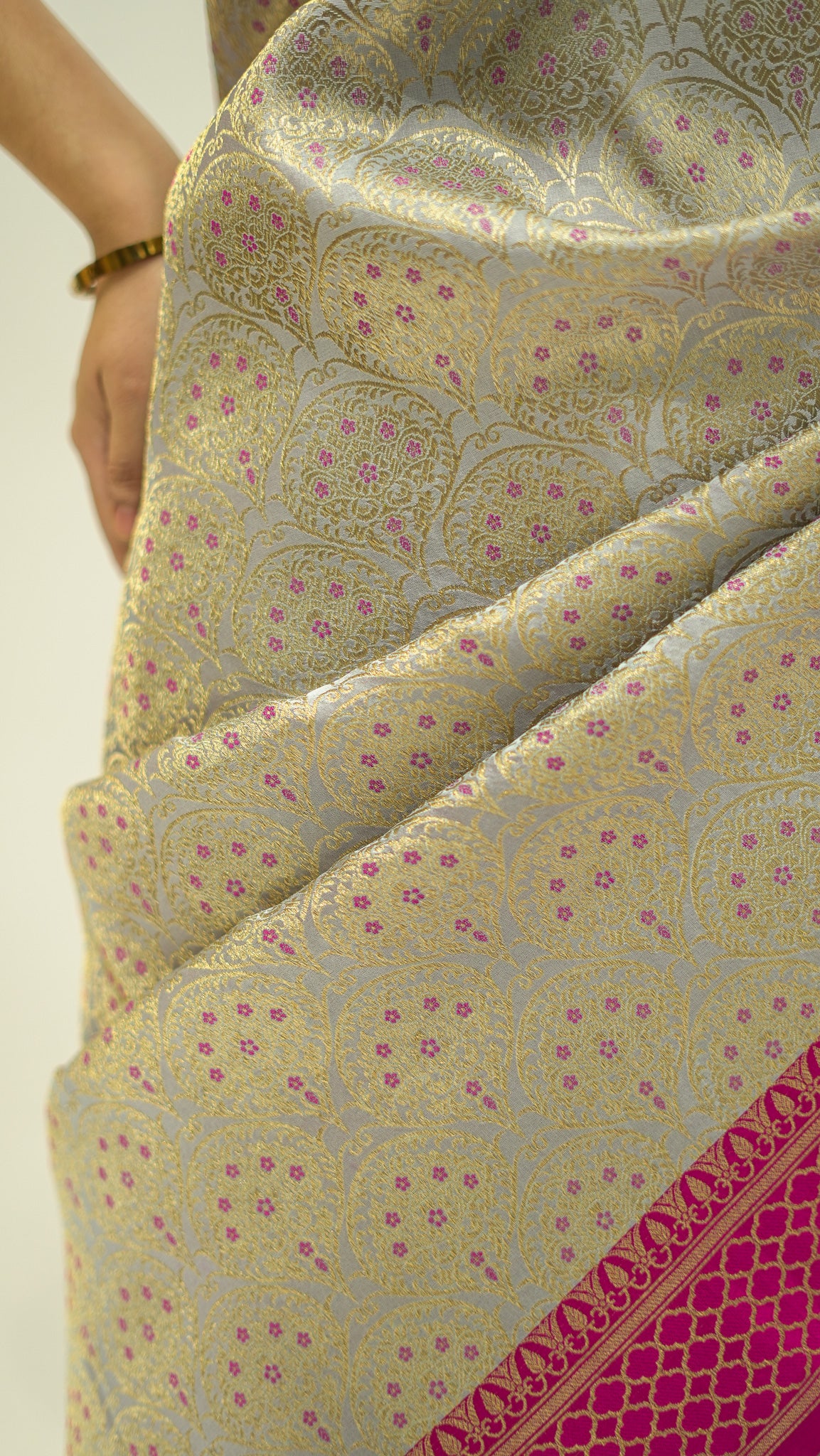 Frost Bloom Brocade Katan Silk Saree
