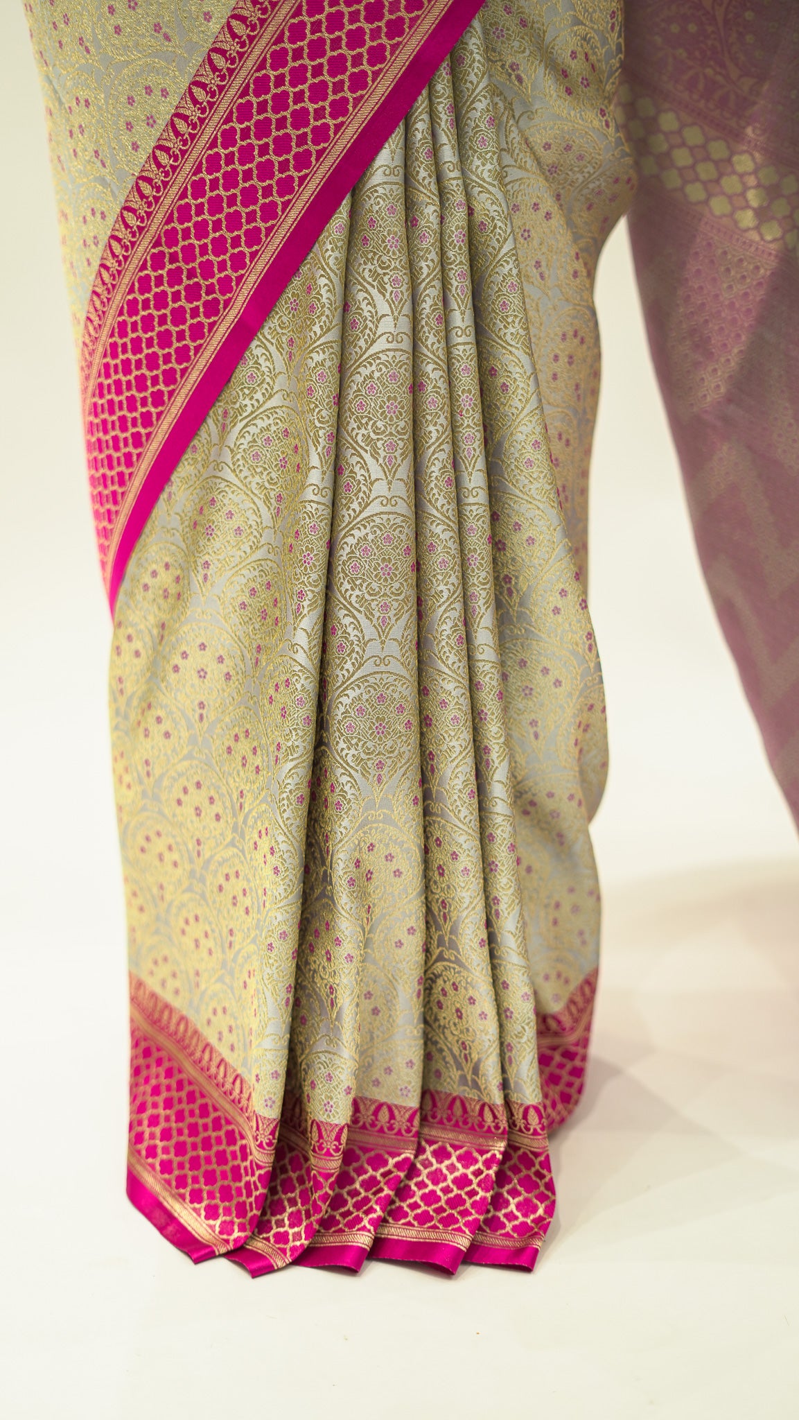 Frost Bloom Brocade Katan Silk Saree
