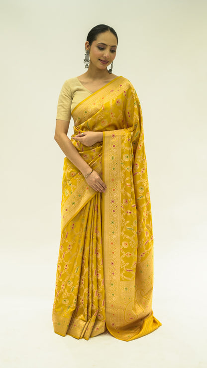 Mustard Jungla Weave Iktara Silk Saree