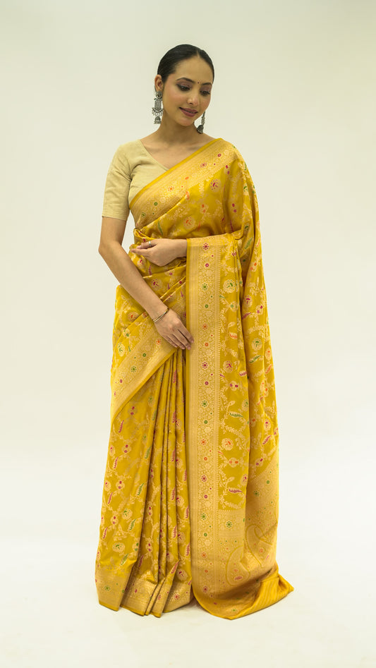 Mustard Jungla Weave Iktara Silk Saree