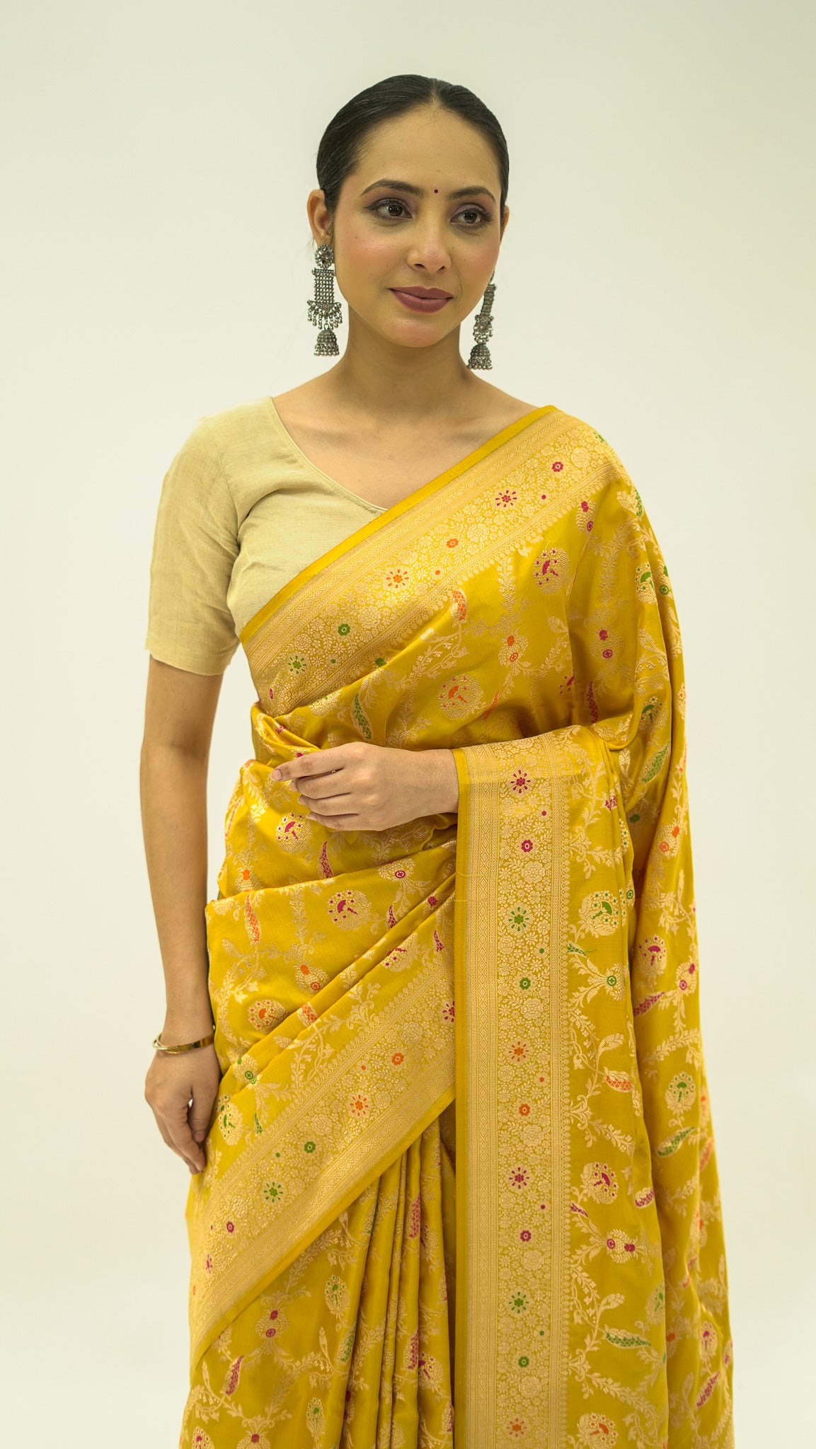 Mustard Jungla Weave Iktara Silk Saree