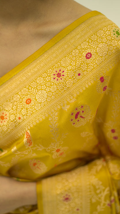 Mustard Jungla Weave Iktara Silk Saree