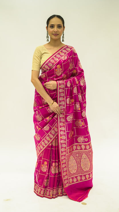 Rani Checkered Meena Iktara Silk Saree