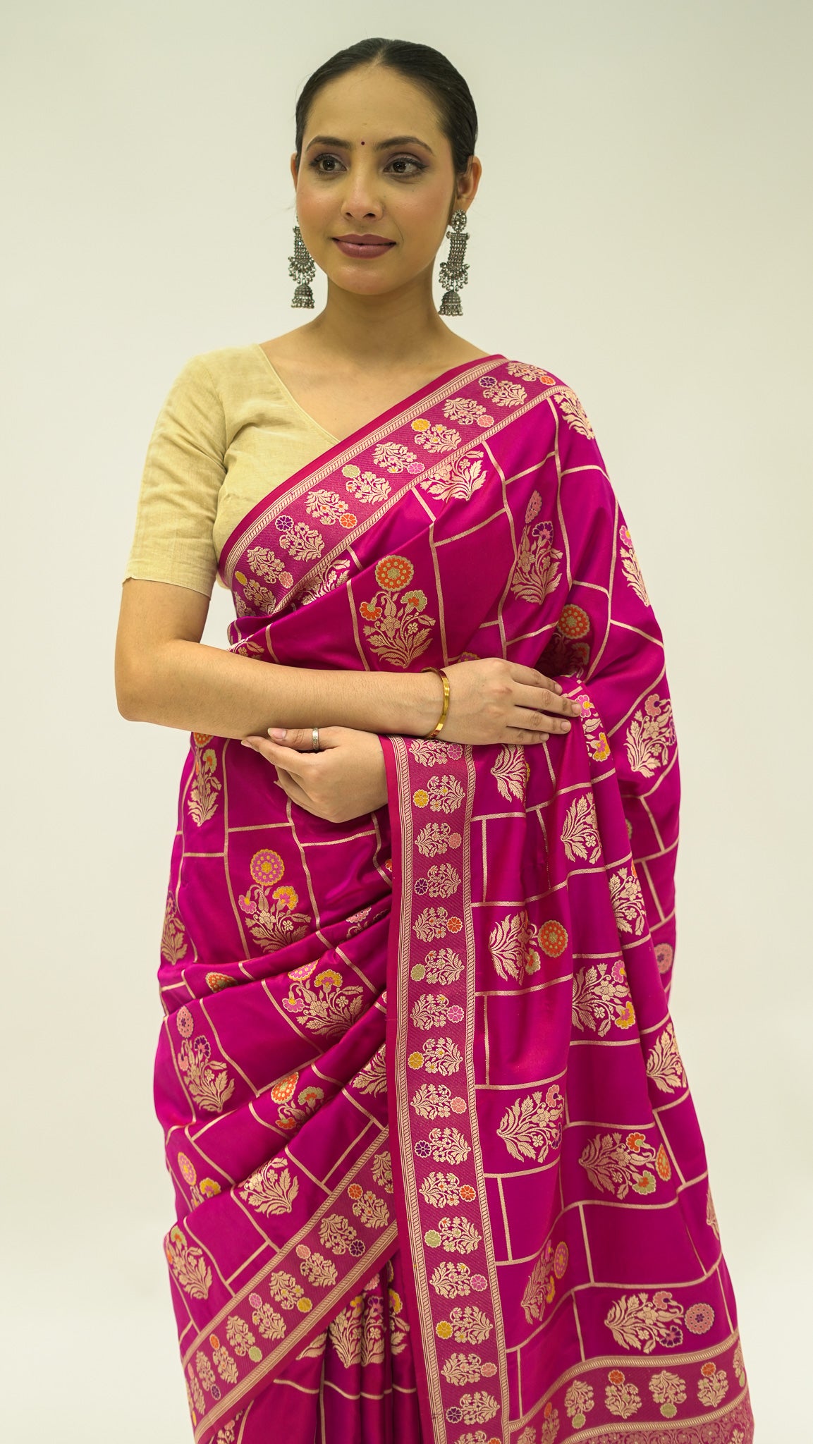 Rani Checkered Meena Iktara Silk Saree