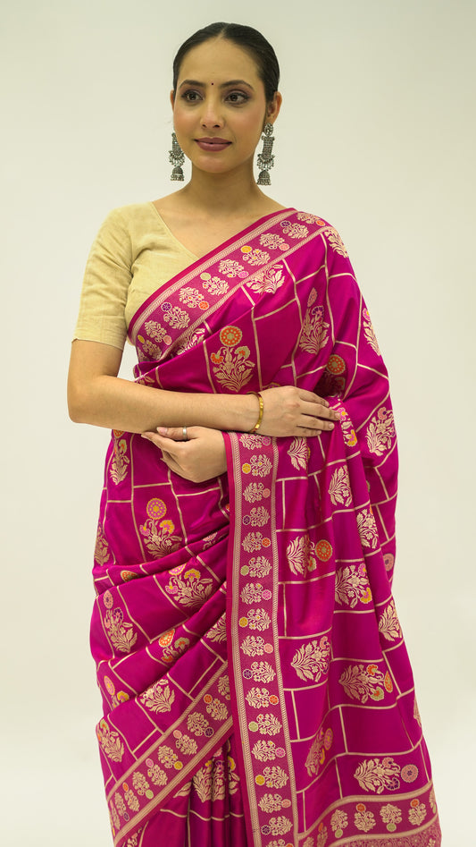 Rani Checkered Meena Iktara Silk Saree