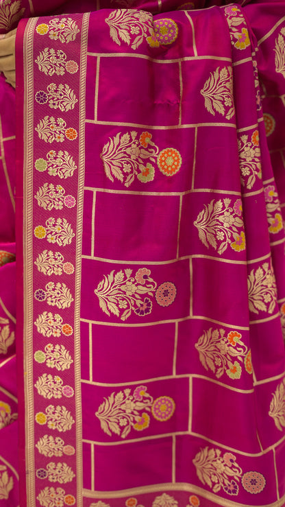 Rani Checkered Meena Iktara Silk Saree