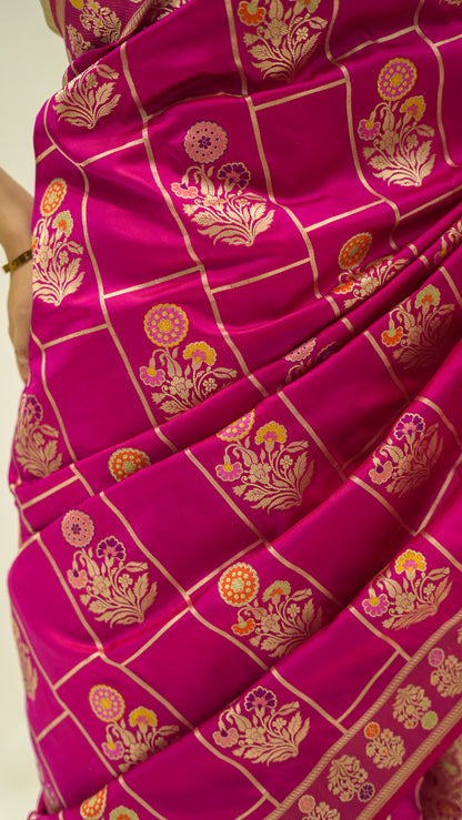 Rani Checkered Meena Iktara Silk Saree