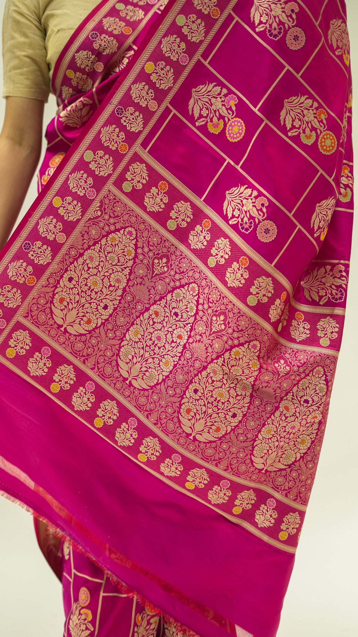 Rani Checkered Meena Iktara Silk Saree