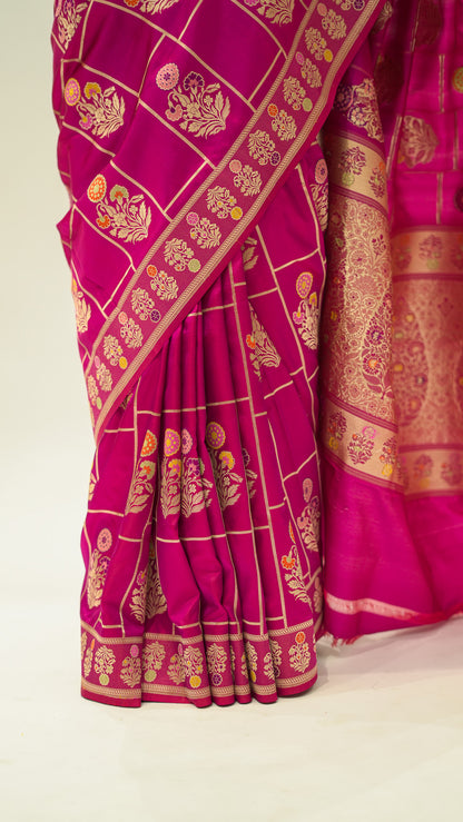 Rani Checkered Meena Iktara Silk Saree