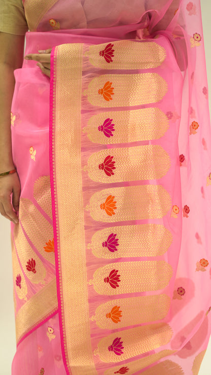 Blush Petal Glow Kora Silk Saree