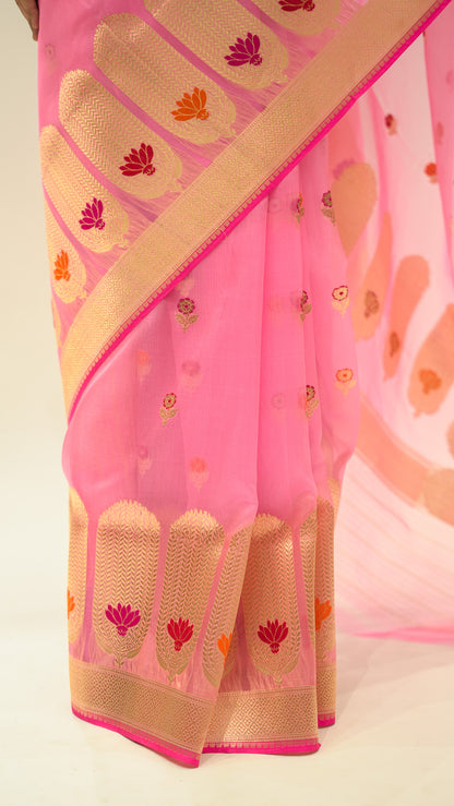 Blush Petal Glow Kora Silk Saree