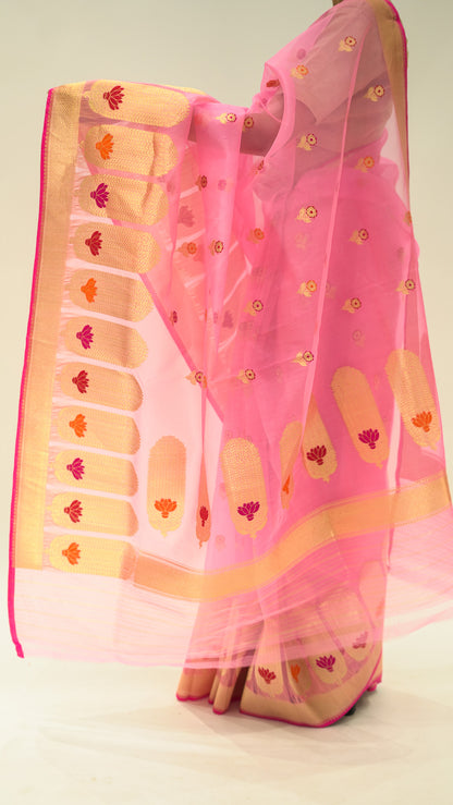 Blush Petal Glow Kora Silk Saree