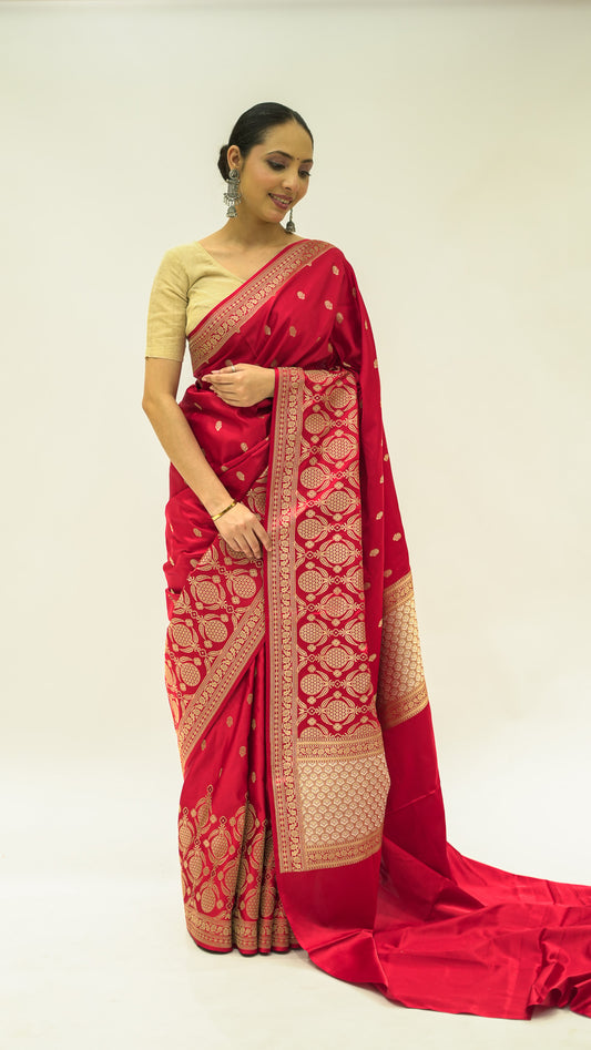Crimson Zari Classic Katan Silk Saree