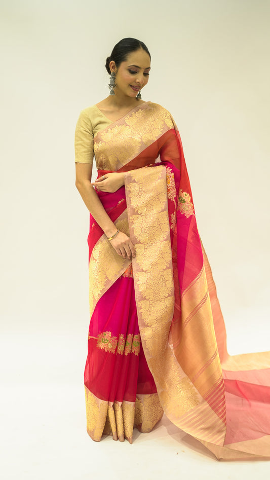 Sunset Raga Kora Silk Saree