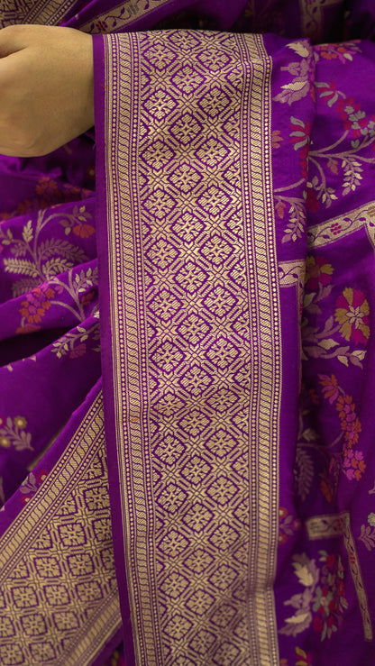 Violet Heritage Bloom Iktara Silk Saree