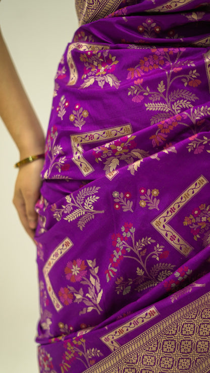 Violet Heritage Bloom Iktara Silk Saree