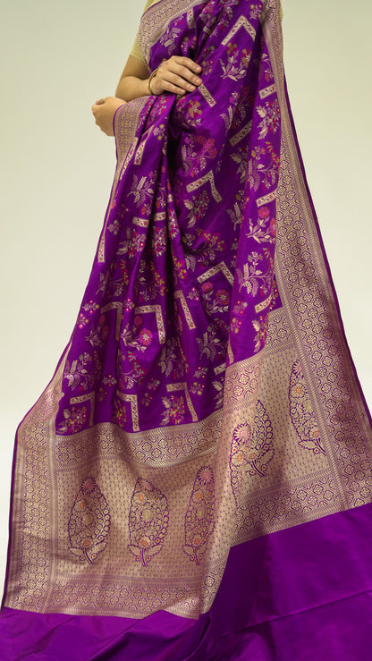 Violet Heritage Bloom Iktara Silk Saree