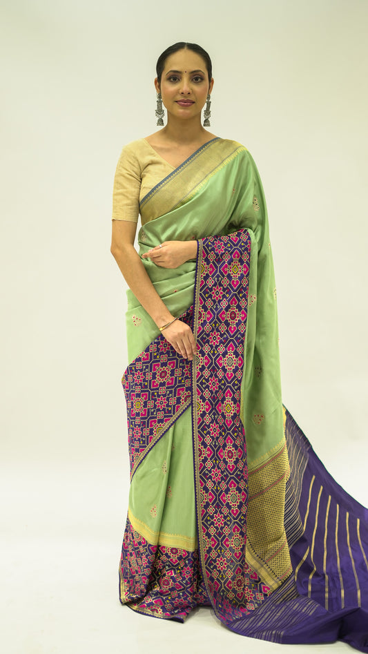 Meena Garden Whisper' Sea Green Handwoven Iktara Silk Saree