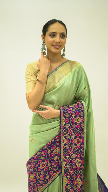Meena Garden Whisper' Sea Green Handwoven Iktara Silk Saree